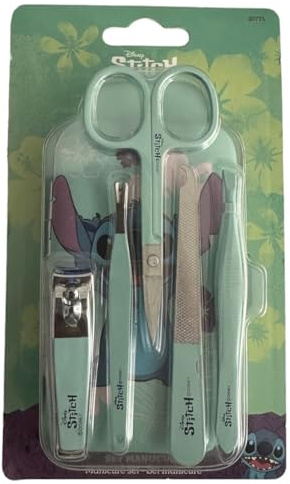 Disney Stitch – Kinder-Maniküre-Set mit 5 Teilen – Nagelknipser, Nagelhautschieber, Schere, Feile, Pinzette – Hand- & Fußpflege für Mädchen & Jungen – Offizielles Disney-Produkt