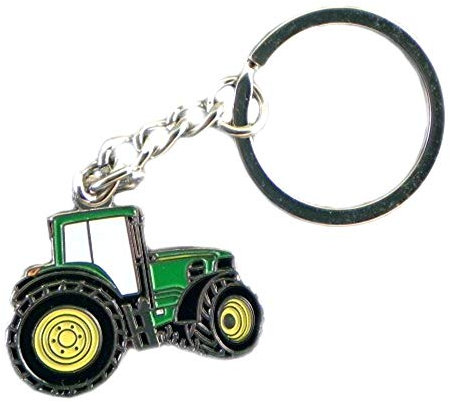 Metal Enamel Keyring Green Farm Tractor Digger by Mainly Metal