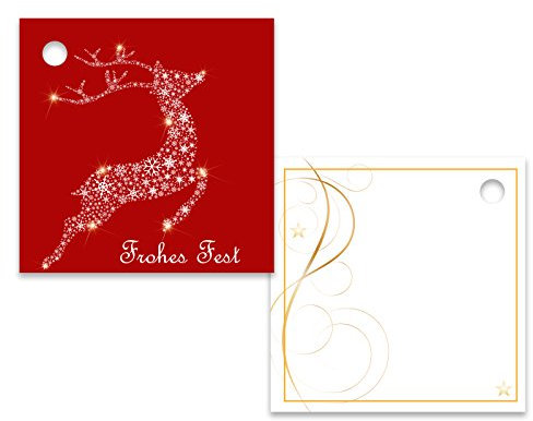 25er Pack Geschenkanhänger Frohes Fest Rentier ca. 55 x 55 mm, Anhänger, Weihnachtsanhänger, Geschenkkarte, Geschenkkärtchen, Anhängeetikett, Topper