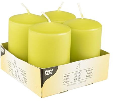 PAPSTAR 6x4 4 Stumpenkerzen Ø 50 mm 80 mm Kiwi