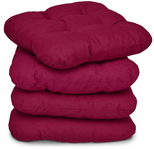 Beautissu 4er Set Sitzkissen 40x40 cm Lisa Rot - weiche Indoor & Outdoor Kissen mit 8cm Schaumstoff Füllung, widerstandsfähige & robuste Sitzpolster für Außenbereich Made in EU