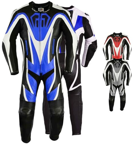 German Wear Einteiler Motorradkombi Motorrad Lederkombi aus Rindsleder echtleder Kombi, Größe:54/XL, Farbe:Blau