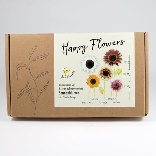 Blumensamen-Geschenkset MY HAPPY FLOWERS - Geschenkbox mit den 5 schönsten Sonnenblumensorten - reicht für 50 Blumen