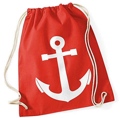 Turnbeutel Anker Hipster Beutel Tasche Anchor Jutebeutel Stringbag Beuteltasche Gym Bag Drawstring rot