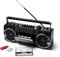 Ricatech PR 1980 USB, Stéréo Ghetto Blaster Boombox, Lecteur de Cassettes, Radio à 3 fréquences AM/FM/SW, Deux haut-parleurs X-Bass de 8 watts, Enregistreur vocal muni d’un microphone d'enregistrement