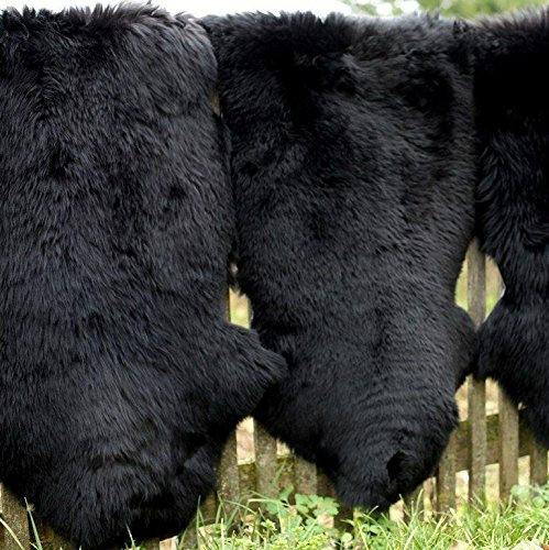 Hollert German Leather Fashion Lammfell - SCHWARZ und GRAU TÖNE echtes Merino Lammfell aus bayerischen Schäfereien kuschelig weich Größe 120-130, Farbe Schwarz