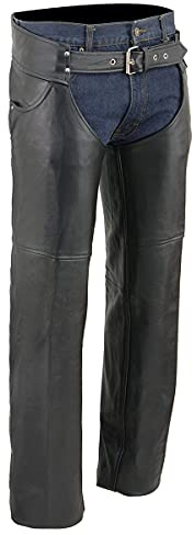 Milwaukee Leather LKM5781 Herren-Chaps aus schwarzem Leder mit Jeans-Taschen
