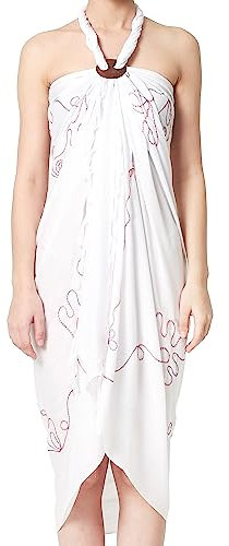 Ciffre Premium Sarong Pareo Wickelrock Strandtuch Lunghi Dhoti Schlicht Blickdicht Tolle Stickerei Weiß Bunt