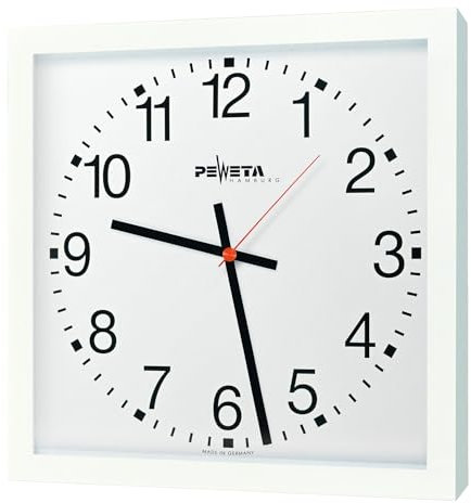 Peweta Wanduhr Großraum | Funkuhr mit DCF77-Synchronisation | Metallzifferblatt | Netzbetrieb | 40x40 | Sehr deutlich | Bis 30m Sichtweite | Indoor