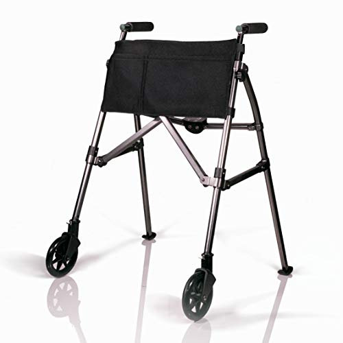 Stander EZ Fold-N-Go Walker, Lightweight Folding Mobility Frame with 2 Swivel Wheels, Elderly Travel Walking Aid, Black Walnut (Eligible for VAT Relief in The UK)