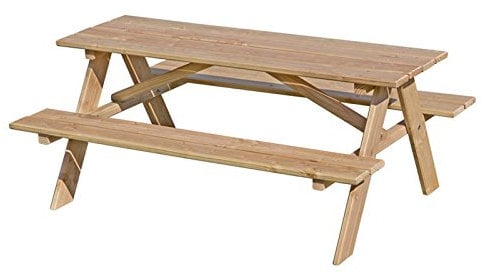 Kindersitzgarnitur Sandy für 6 Kinder Picknicktisch aus Lärchen-Holz unbehandelt Tisch und Bank XL - Massivholz Gartenmöbel für Kinder ab 2 Jahren