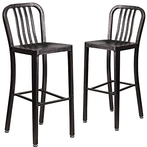 Flash Furniture Barstuhl, verzinkter Stahl, Schwarz/Antikgold, 50,8 x 39,4 x 109,2 cm