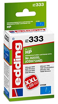 edding Druckerpatrone EDD-333 - Einzelpatrone - Cyan - 12 ml - Reichweite 960 Seiten - Ersetzt HP 920XL (CD972AE)