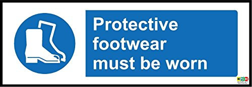 Protective Footwear Must be Worn Safety Sign - 1.2mm Rigid Plastic 300mm x 100mm