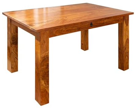 MASSIVMOEBEL24.DE | Oxford Esstisch aus Massivholz mit Schublade #111 | aus Akazienholz - Honig, lackiert | 120x85x76 cm | im Kolonial-Stil | Massivholztisch Esszimmertisch