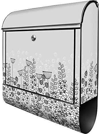 banjado® Design Briefkasten mit Wegesrand 38,5x46,5x13cm & 2 Schlüssel - Briefkasten Stahl schwarz mit Zeitungsfach pulverbeschichtet - Postkasten A4 Einwurf inkl. Montagematerial