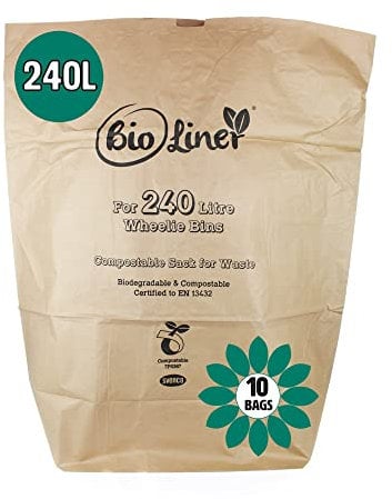 240 Litre x 10 Paper Compostable Wheelie Bin Liners - Biodegradable Sacks/Liners - Bioliner Eco Sack Bags with All-Green Composting Guide