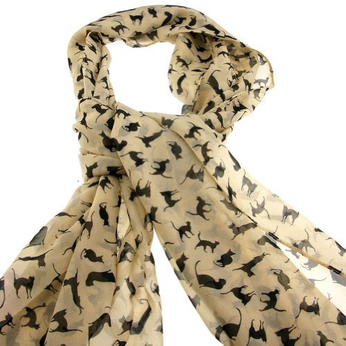 JewelryWe Neu Mode Katzen Muster Schal HALSTUCH TUCH SOMMERSCHAL Loopschal Damen Geschenke Aprikose