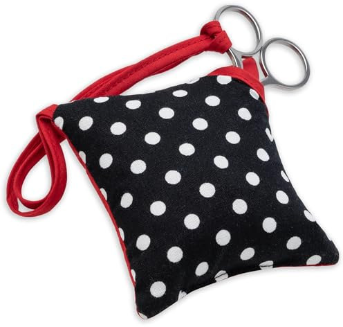 Prym 610322 Nadelkissen und Schere Polkadots schwarz/weiß Polka Pin Cushion with Scissors, Polyester, 9.5x10x4 cm