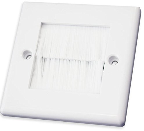 electrosmart White Single Gang Brushplate with White Brushes/Brush Strip Wallplate/Wall Plate/Faceplate Cable Tidy for Wall Mounted Plasma TV etc (Quantity 1)