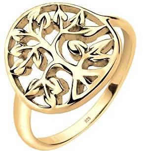 Elli Women's 925 Sterling Silver Gold-Plated Tree of Life Ring, Size N
