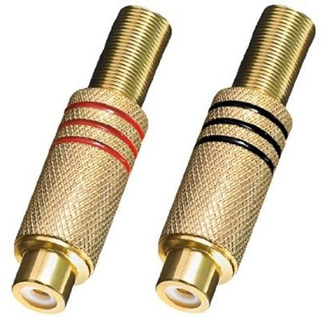 BestPlug 2 Stück Audio Cinch Buchse Kupplung weiblich Lötversion, vergoldete Metallausführung