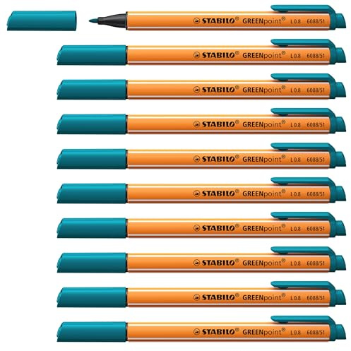 STABILO GREENpoint - Fibre-Tip Sign Pen | Pack of 10 - Turquiose