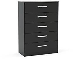 Birlea Lynx 5-Drawer Chest - High-Gloss, Black