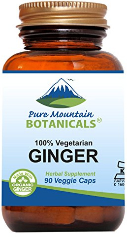 Pure Mountain Botanicals Ginger Capsules - 1000mg Organic Ginger Root - 90 Count - Kosher Vegan Non-GMO Gluten Free Supplement