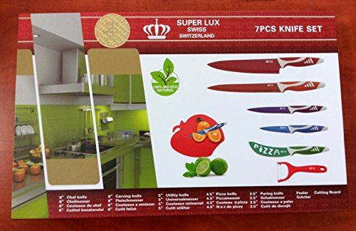 Super Lux Swiss - Juego de Cuchillos de 7 Piezas (6 Cuchillos + pelador + Tabla de Cortar Gratuita)