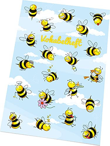 RNKVERLAG 46497 - Vokabelheft „Crazy Bees“, liniert, DIN A5, 40 Blatt, cellophanierter Umschlag, 1 Stück