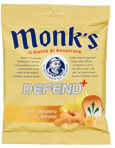 CARAMELLE BALSAMICHE MONK'S DEFEND+ CON ZENZERO E LIMONE RINFRESCA BUSTINA 46 GR