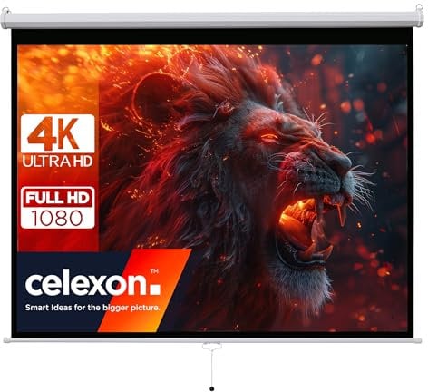 celexon Basic Écran de Projection Manuel 120 | 240x180 cm 4:3 | Écran Extensible Full-HD 4K pour Le Home Cinéma & présentations de Bureau | écran adapté au Montage au Plafond ou au Mur
