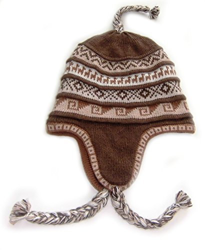 Alpacaandmore Unisex Gefuetterte Chullo Alpakawolle Muetze Ohrenklappen Braun