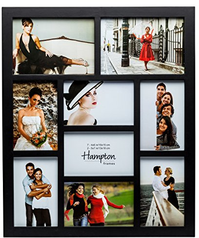 Hampton Frames GALLERY Seven - 4x6 (10x15cm) Two - 5x7 (13x18cm) Black Nine Aperture Photo Frame Acrylic (Non-Glass) 1232BLK9