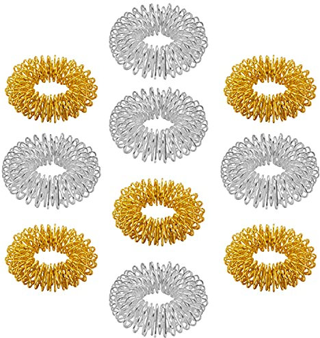 CHI-ENTERPRISE - Premium Massagering Set für den Finger | Antistress Ring | Akupressur Ring - Anxiety Ring | Inhalt: 10x Antistress Ring (5x gold/klein, 5x silber/groß)