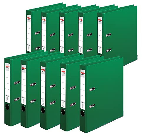 herlitz Ordner A4 maX.file protect +, A4, 5 cm Rückenbreite, Grün, Kunststoffbeschichtung, Einsteckrückenschild, Kantenschutz innen und außen, 10 Stück