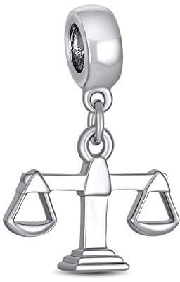 Juge Avocat Balance De Justice Signe Zodiacal De La Balance Pendentif En Forme De Perle Pour Femmes En Argent Sterling .925 Pour Bracelet Européen