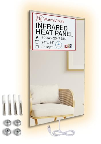 Infrared Wall Heater Panel Glass Mirror 600W Electric Radiant Heat Panel 24x35in. Energy Efficient Space Heater, Wall Mounted Infrared Heater for Indoor Use, Silent Heating Panel for Bathroom, Bedroom