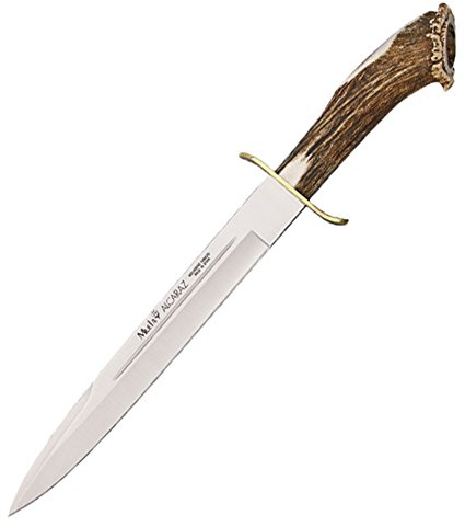 ELECTROPOLIS Cuchillo de Caza Muela Alcaraz ALCARAZ-19S, puño de asta de Ciervo con Roseta y latón, Peso 375 Gramos + Tarjeta Multiusos de Regalo