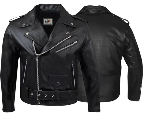 German Wear Brando Motorradjacke - Retro Vintage Rocker Lederjacke für Chopper, schwarz