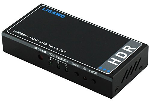 Ligawo 3090063 HDMI Switch 3x1 - HDR kompatibel |60Hz UHD Ultra HD | HDMI 2.0a | HDCP 2.2 HEVC | BT.2020
