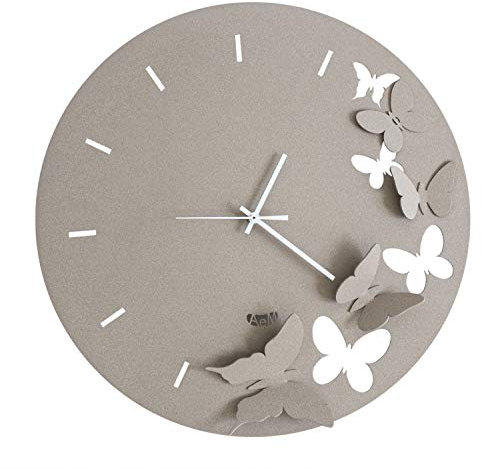 Arti & Mestieri Kunst-und Handwerk-Uhr mit Schmetterlingen, Metall, Beige, Durchmesser 40 cm, Aluminium, L