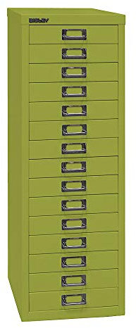 BISLEY MultiDrawer, 39er Serie, DIN A4, 15 Schubladen, Metall, 604 Grün, 38 x 27.9 x 86 cm