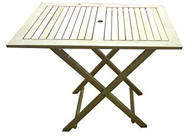 PJ, tavolo pieghevole in legno con foro per ombrellone, natur, 60 x 60 cm