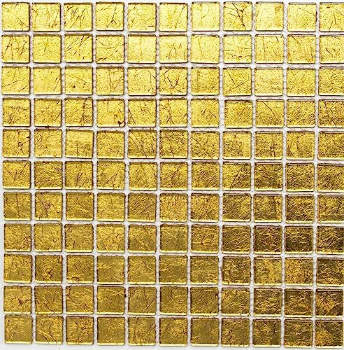 Glasmosaik Quadrat Crystal uni gold Struktur Transluzent Transparent 3D, Mosaikstein Format: 23x23x4 mm, Bogengröße: 300x300 mm, 1 Bogen/Matte
