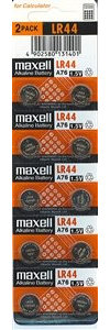 Maxell Piles LR44 (A76 et virgule AG13) Pile alcaline Taille bouton et virgule sur bande de déchirure (nombre de 10)