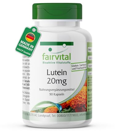 fairvital Lutéine 20mg + zéaxanthine, 90 gélules, faciles à avaler, hautement dosées et micro-encapsulées, VÉGÉTALIENNES, sans stéarate de magnésium
