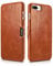 ICARER Hülle passend für Apple iPhone 8 Plus und iPhone 7 Plus (5.5 Zoll), Handyhülle mit echtem Leder, Case, Schutz-Hülle klappbar, dünne Handytasche, Slim Cover, Vintage Look, Braun