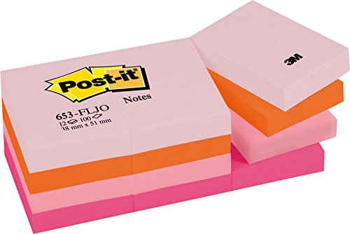 Post-it Colour Notes, Joy, 38mm x 51mm (653-12FLJO) - 1 pack of 12 pads, 100 sheets per pad